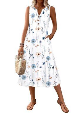 2026 Summer Midi Dress for Women - Sleeveless Tank Beach Vacation Aline Boho